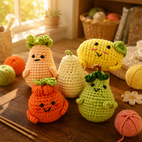 Boîte cadeau amigurumi fruits et légumes faits main au crochet, ensemble de poupées en peluche mignonnes tricotées, jouet en peluche personnage fruit, décoration maison, cadeau