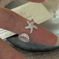 Bague en argent sterling S925, style coréen, rétro, coquillage, étoile de mer, mode vintage, vente en gros