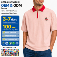 Nouveauté 2026 T-shirts pour hommes de luxe en tissu 100% coton brodé, à col montant, fermeture éclair quart, manches courtes, coupe oversize, à carreaux