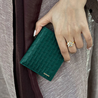 Portefeuille en cuir italien personnalisé gaufré, mini portefeuille en cuir de veau, élégant porte-carte d'identité vert, porte-monnaie en cuir pour femmes