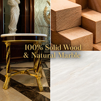 Table d'appoint de luxe royale en marbre avec coins arrondis, en bois massif, bordure dorée pour salon de villa