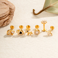 Boucles d'oreilles Maina Girafe Style Flocon de Neige en Titane ASTM F136, Piercing Labret à Filetage Interne avec Zircon pour Tragus