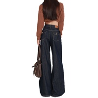Jean décontracté en denim bleu foncé taille haute et jambe large pour femme – Nouveau modèle 2026 – Idéal automne, hiver, printemps, été – Coupe décontractée et ample