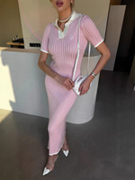 Nouvelle Robe Polo Bleue Style Européen-Américain pour Femme, Été 2026, Coupe Slim Française, Élégante, Manches Courtes, Col Chemise, Longue, Vente en Gros OEM