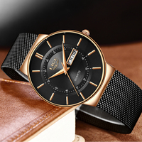 Montre-bracelet à quartz analogique pour homme LIGE LG9949, en acier doré, minimaliste, étanche, classique, de luxe