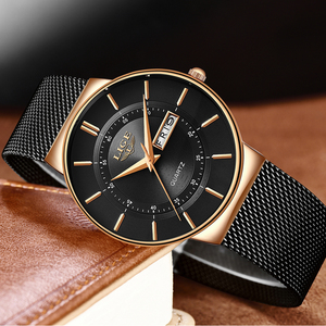<span class=keywords><strong>Montre</strong></span>-bracelet à quartz analogique pour homme LIGE LG9949, en acier doré, minimaliste, étanche, classique, de luxe - Product Image 3