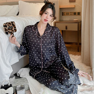 Pyjamas de haute qualité 2024, pyjama élégant pour femme, noir, luxueux, manches longues, ensemble mignon, pyjamas Mujer, imprimé satin de soie, chemises de nuit pour femmes - Product Image 5