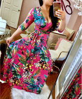 Robe décontractée de style bohème européenne et américaine à col en V imprimé, grande taille, S-5XL, pour tous les jours