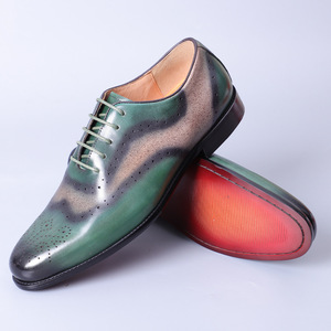 Chaussures habillées pour hommes en cuir véritable peintes à la main, bout rond, respirantes, pour le bureau et la carrière, toutes saisons, semelle extérieure en caoutchouc - Product Image 2
