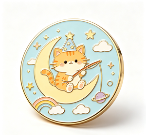 Pin de esmalte de gato lindo, redondo, de metal, con diseño de luna y estrella, broche de dibujos animados, regalo decorativo - Product Image 3