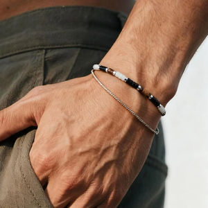 <span class=keywords><strong>Bracelet</strong></span> délicat en acier inoxydable avec perles en œil de tigre et onyx noir, pierre précieuse naturelle, protection spirituelle puissante, cadeau unisexe - Product Image 2