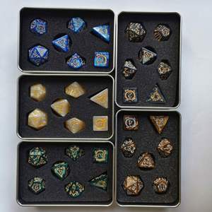 Multi Sided <b>7</b> Dragon Grain Dice Set, <b>Iron</b> Box, Colorful the Year of the Loong Celebration Pattern, Pearl Grain Dice Color - Product Image 1