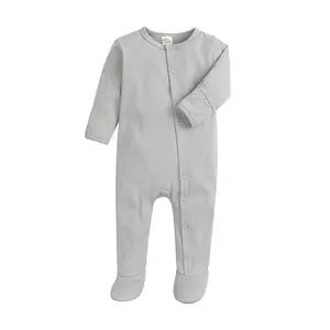 Boys Girls Solid Color Romper Infant Long Sleeve Round Neck jumpsuit one piece baby ribbed Footed romper