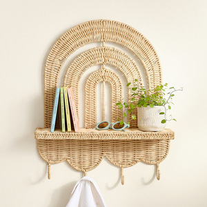Wicker Wall-Mounted Key <b>Rack</b> With <b>Shelf</b> For Living Room Bedroom Decorative Storage Organizer - Product Image 3