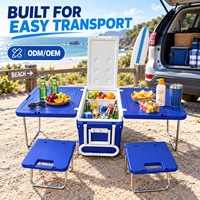 Glacière à roulettes 32L rigide avec isolation PU, table et chaises pliantes, pique-nique, logo personnalisé, OEM ODM, usine