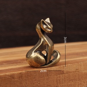 Figurita de gato de latón, 2 uds., decoración Retro para escritorio, adorno para el hogar y la oficina, acabado liso, forma irregular - Product Image 4