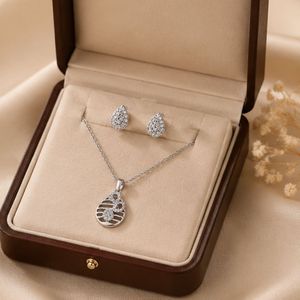 925 Silver Teardrop Pendant Necklace and Stud Earrings Set Cubic Zirconia Jewelry Gift for Women - Product Image 1