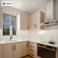 Meuble de cuisine Shaker en mélamine en forme de U avec rangement coulissant pour villa, conception 3D gratuite, structure en MDF modulaire