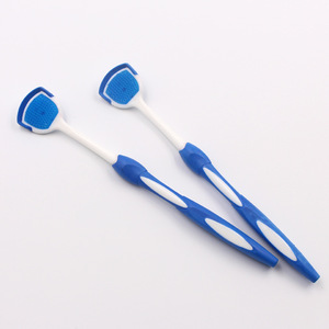 Grattoir à langue double face en plastique bleu, outil d'hygiène buccale - Product Image 3