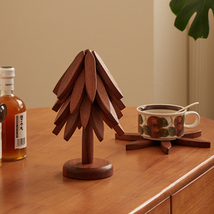 Juego de posavasos de madera maciza con forma de árbol, alfombrilla aislante del calor, mantel individual para tazas, cuencos y ollas, diseño personalizado - Product Image 1
