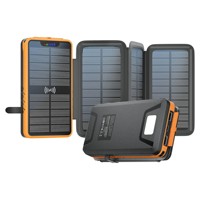 Cargador solar USB C para exteriores de 25000mAh, Banco de energía de carga rápida portátil 3A con 4 paneles solares y función de carga inalámbrica