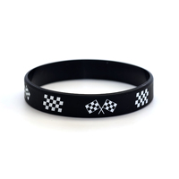 Bracelet en silicone imprimé élastique à carreaux noirs et blancs pour événement sportif – Bracelet en caoutchouc pas cher