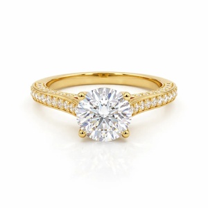 Bague en or 9k, 14k, 18k avec diamant rond et triple pavé - Product Image 4