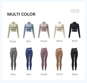 Logo personnalisé pour femmes, ensembles de sport, fitness, <span class=keywords><strong>yoga</strong></span>, séchage rapide, respirant, pantalons et vestes d'entraînement de gymnastique, ensemble de 2 pièces - Product Image 5