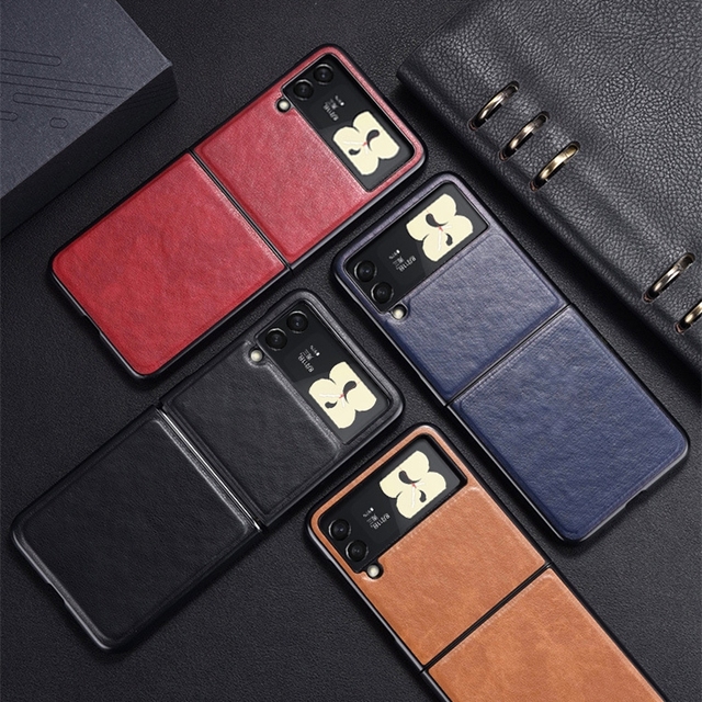 For Samsung Galaxy Z Flip 3 5G Leather Case , PU Leather + Hard PC Shell Ultra Thin Slim Phone Case Cover for Samsung Z Flip 3