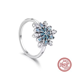 Anillos de <span class=keywords><strong>Plata</strong></span> de Ley 925 con Circonita Azul Brillante, Diseño de Herbario, Luna, Corona, Corazón Elevado y Copo de Nieve - Product Image 2