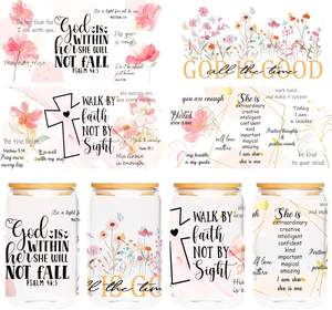 Transferts UV personnalisés pour tasses de 16 oz, 4 feuilles, motifs floraux, citations inspirantes, versets bibliques, cadeaux chrétiens, imperméables, à frotter - Product Image 1