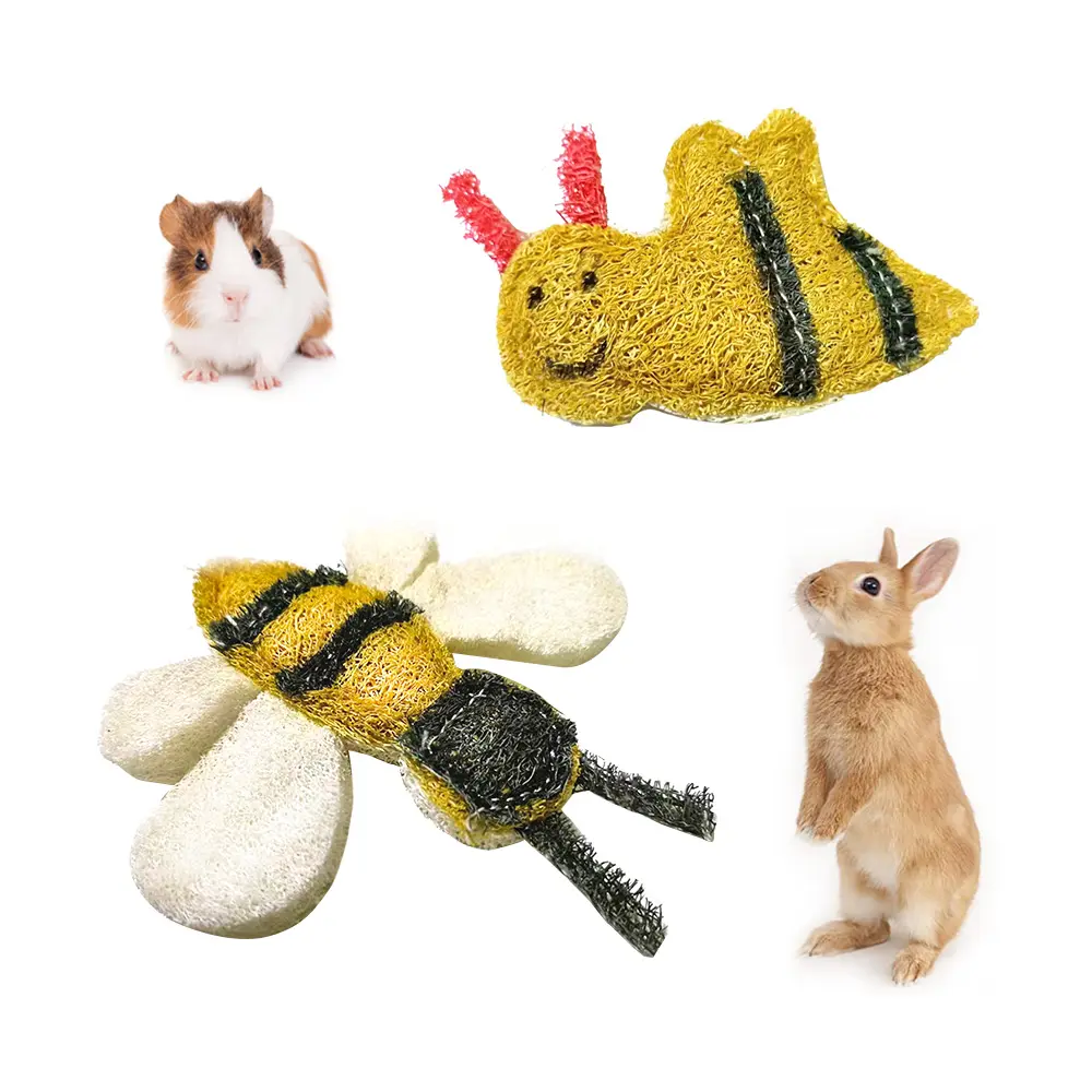 Fabriek Natuurlijke Loofah Gekleurd Huisdier Konijn Kauw Speelgoed Kleine Bijen Hommel Vorm Hamster Chinchilla Kauw Speelgoed