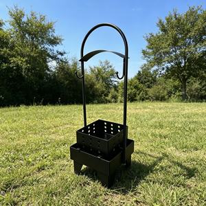 Support de charbon de bois en métal noir, panier à charbon portable avec poignée à crochet pour la cuisson en plein air - Product Image 6