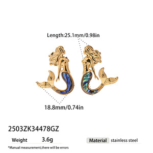 OZE Boucles d'oreilles sirène en acier inoxydable, plaqué sous vide, forme animale, style Ins, design de niche, transfrontalier Europe-Amérique - Product Image 6