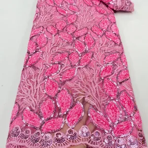 Flanel örgü taban nakış baskılı kumaş payet nakış düğün elbisesi dantel kumaş