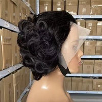 Perruques en cheveux humains vierges brésiliens avec dentelle frontale 13x4 pour femmes noires, coupe pixie, perruque courte bouclée lâche bob avec dentelle frontale 13x4