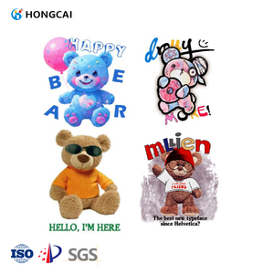 Dessin animé populaire <span class=keywords><strong>smiley</strong></span> ours impression Offset encre blanche étiquette d'estampage à chaud logo de transfert de chaleur personnalisé motif d'impression de vêtements - Product Image 1