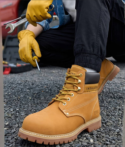 Stivali da Lavoro Gialli da Uomo con Punta in Acciaio, Stivaletti in Vera Pelle Fatti a Mano di Alta Qualità, Impermeabili, Stile Retrò, Scarpe da Escursionismo Outdoor - Product Image 1
