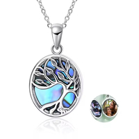 Collier Médaillon Photo Arbre de Vie en Argent 925 en Gros, Incrustation Personnalisée d'Abalone Irisé, Bijoux Fins pour Femme