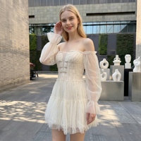 Robe Courte Princesse Bouffante Blanche à Manches Bulles et Taille Haute, Style Doux, Conception Personnalisée OEM pour Femme