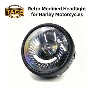 Phare LED en spirale rétro pour moto Harley GN CG, phare avant rond en métal noir - Product Image 6