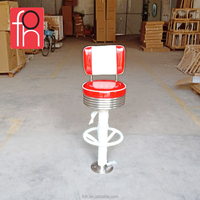 Tabouret de bar haut rétro bicolore rouge et blanc, design américain, pour discothèque et restaurant