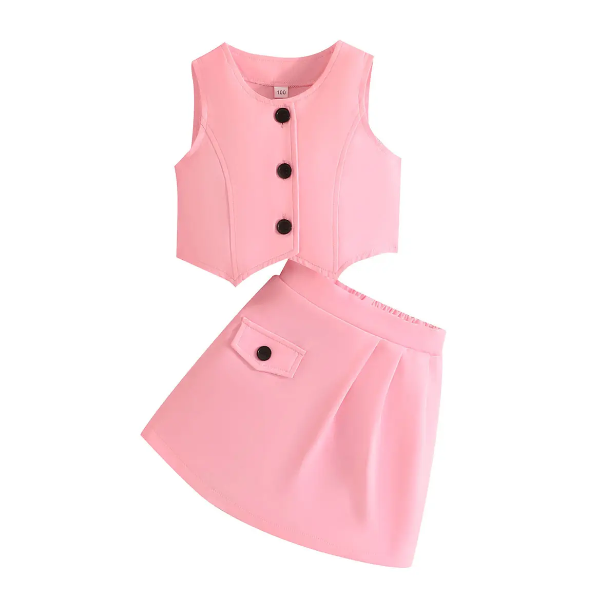 2024 nuovi stili gonna gilet per ragazze 2 pezzi set di vestiti per bambine alla moda di colore rosa