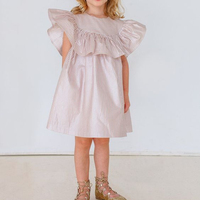 Mignon Blanc Sans Manches Robe Square Volants Filles Coton Robe
