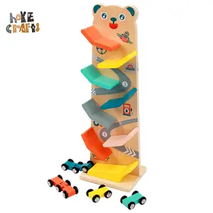 Jouets d'apprentissage de construction Montessori, piste de course en bois, rampe de voiture, Racer avec 4 Mini voitures