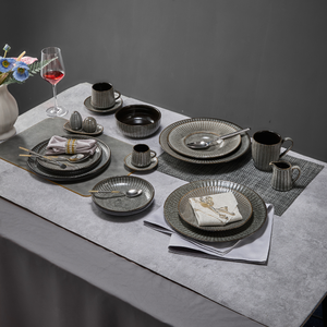 Service de table en porcelaine à rayures noires en <span class=keywords><strong>laine</strong></span>, style rustique classique ST, assiettes, plats, bols, soupières en céramique polie pour restaurant - Product Image 5