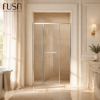 Pintu Kaca Shower FUSA untuk Kamar Mandi, 1 Pintu Pivot Keluar, 2 Panel Tetap, Kaca Tempered 8mm, Baja Anti Karat 304, Pivot OEM