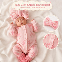 Combinaison en coton pour bébé fille style coréen, hiver, douce princesse, adorable nœud papillon, tricot pour ensemble de 3 pièces, bandeau pour cheveux