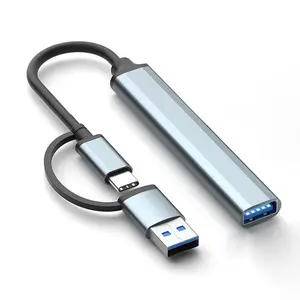 4 in 1 USB 3.0 Hub พอร์ต Expander อลูมิเนียม USB A C Hubs ชาร์จ 5Gbps การถ่ายโอนข้อมูลสําหรับ PC