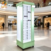 Vitrine d'exposition de lunettes pour centre commercial, présentoir de sol mobile pour lunettes de soleil avec éclairage LED et crochets